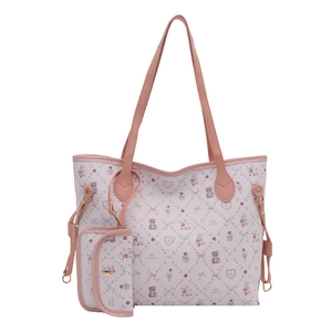 Ensemble de sac fourre-tout rose avec motifs ours de dessin animé et petite pochette