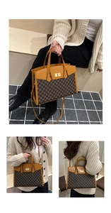 Three-way display of large capacity vintage crossbody bag with classic monogram and tan trim