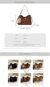 Detailed size specifications and material texture of the large matte PU leather tote bag