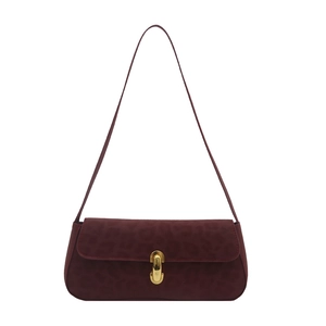 Burgundy leopard embossed faux suede underarm bag with gold U-shaped metal buckle