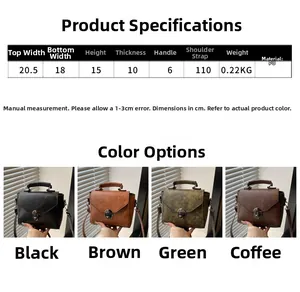 Guide des tailles pour petit sac carré en cuir PU avec dimensions et quatre coloris divers