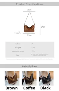 Detailed size chart for minimalist faux leather tote bag showing 38x31x24cm dimensions