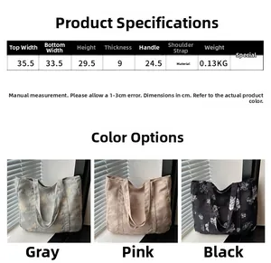 Detailed size guide and measurements for floral print lightweight tote bucket bags