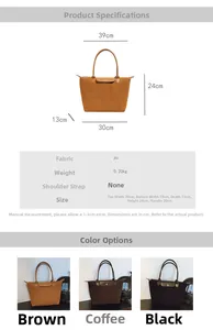 Detailed dimension chart and color options for large soft PU leather tote travel bag
