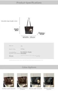 Detailed dimensions of the retro PU leather tote bag with a decorative kitten pendant