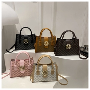 Multi-color trendy crossbody bags with monogram print and metal M buckle detail