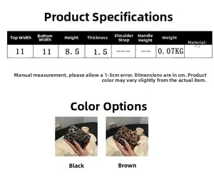 Size chart showing mini leopard print PU leather wallet dimensions 11x8.5x1.5cm