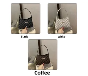Retro shoulder bags in black, white, and coffee with M-letter prints and metal buckles