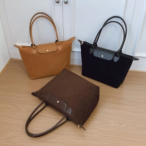 Large Capacity Suede PU Leather Tote Bag Women Shoulder Handbag With Flap Metal Buckle Zipper Casual Classic Commute