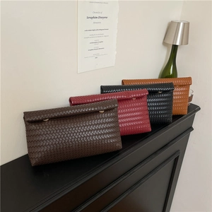 Pochette Intrecciata Pelle PU Borsa A Busta Da Donna Moda Casuale Stile Intrecciato Patta Pieghevole