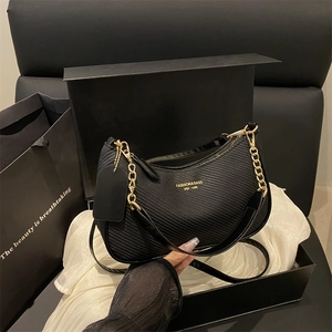 Women's Woven Texture Underarm Bag Fashion Simple Casual Shoulder Crossbody Bag With Metal Chain Gift Box For Daily Work