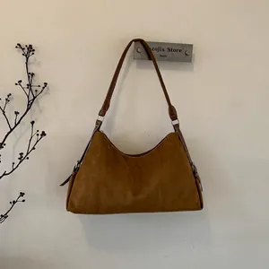 Vintage brown frosted suede hobo bag with adjustable strap for women casual commute