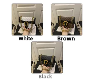 Detailed look at the vintage flap bags in white, brown, and black with retro chain straps