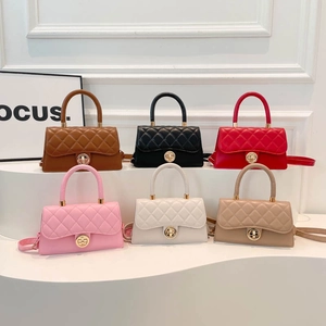 Quilted Handbag PU Leather Small Square Top Handle Crossbody Shoulder Bag With Metal Twist Lock Autumn Fashion For Women