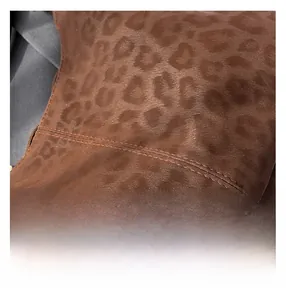 Detail of leopard print faux fur crossbody bag featuring premium stitching and matte finish