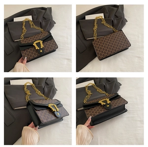 Multi-angle views of vintage monogram chain bag with baroque golden buckle detail