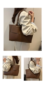 Detail einer braun gewebten Leder-Shopper-Tasche mit großem Volumen und weicher Struktur