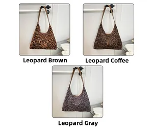 Detailed comparison of brown, coffee, and grey leopard print flannel tote bags for women