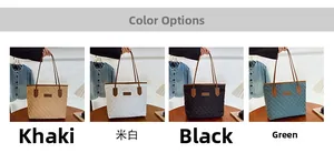 Quilted tote bags shown in four colors khaki cream black and green on a wooden surface