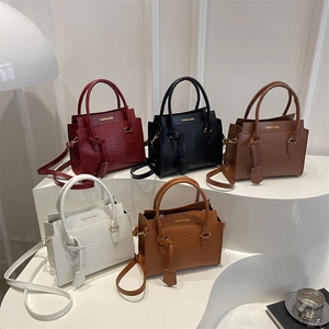 Minimalist snakeskin embossed square handbag in five colors with top handles and shoulder strap