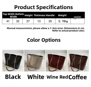 Detailed dimensions and size guide for large capacity PU leather tote bag with chain strap