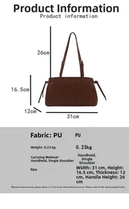 Brown PU leather tote bag details showing size specs and 0.23kg lightweight structure