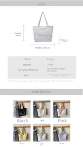 Spécifications détaillées de taille pour le cabas minimaliste en toile avec dimensions