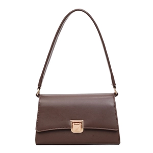 Classic dark brown PU leather crossbody bag with a vintage gold metal buckle closure