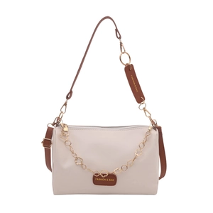 Sac bandoulière crème avec lanières marron foncé et chaîne florale dorée élégante