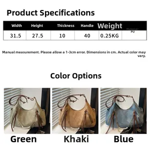 Detailed size chart and dimensions for the vintage PU leather shoulder tote bag