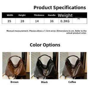Detailed size guide and material specifications for this large vintage PU tote bag
