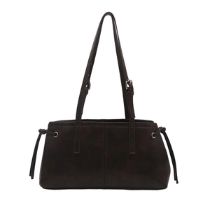 Retro coffee brown tote bag for women with side drawstrings and adjustable strap