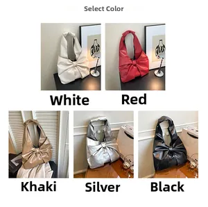 Cinq sacs à main élégants avec nœud papillon en blanc, rouge, kaki, argent et noir