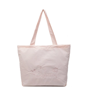 Sac fourre-tout en nylon rose pâle avec broderie coeur et grande capacité pour femmes