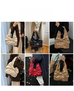 Collage de sacs à main chics à nœuds en beige, noir, kaki et rouge avec diverses tenues
