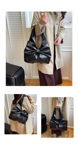 Vues détaillées d'un sac à main noir à nœud montrant le grand nœud et les bandoulières