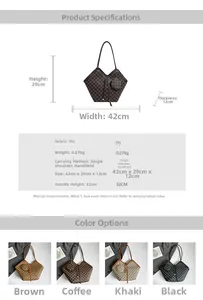 Detailed size chart and parameter guide for the geometric checkered tote bag