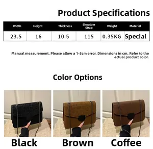 Tableau des tailles et dimensions pour le sac à bandoulière vintage en plusieurs coloris