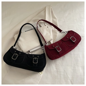 Chic vintage baguette bags in black and burgundy with dual pockets and metal chain straps