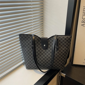 Large shoulder tote bag with M-letter monogram print and black leather straps