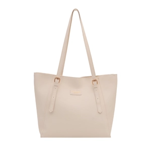 Sac cabas vintage en cuir crème avec bandoulières réglables et design trapèze spacieux