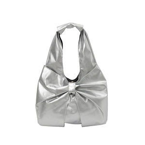 Sac à main en cuir PU argenté avec grand nœud pour un style décontracté et chic