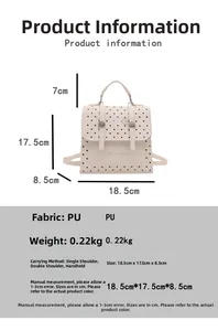 Detailed size chart for the polka dot mini backpack showing 18.5x17.5x8.5cm dimensions