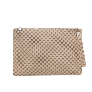 Minimalist beige patterned envelope clutch bag with silver zipper and wrist strap