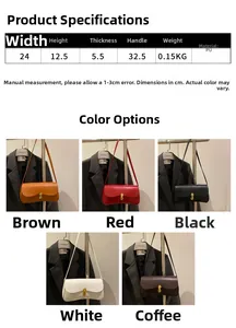 Detailed size specifications for minimalist PU leather shoulder bag with five color options