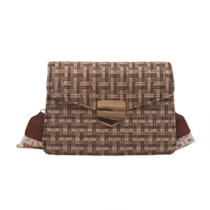 Γαλλική vintage τσάντα από tweed σε καφέ και μπεζ με λουράκι με φλοράλ σχέδιο