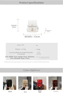 Detailed size specifications and color options for the fashion PU leather crossbody phone bag