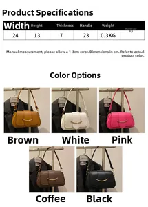 Detailed size chart for faux crocodile leather shoulder bag with multi-color options
