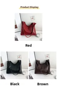 Detailed view of woven tote bags in red, black, and brown with premium leather texture
