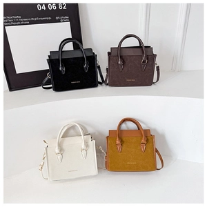 Women PU Leather Square Handbag Minimalist Suede Stitching Shoulder Crossbody Bag Large Capacity Commuter Retro Fashion